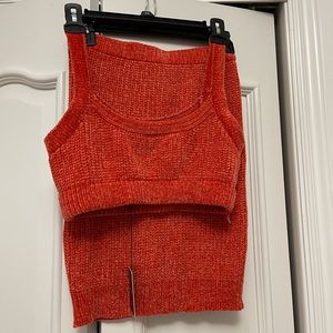 Orange jlux label matching crop/skirt set